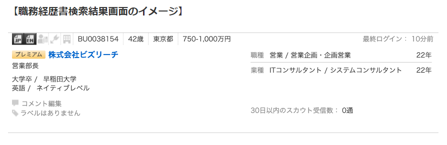 ビズリーチの検索フォーム2